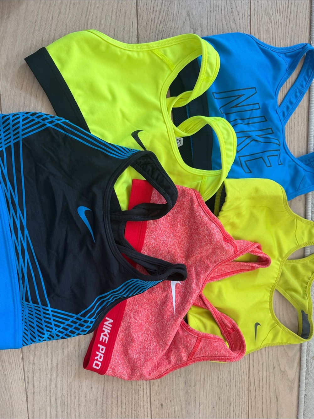 Nike Women’s Sports Bra Bundle - Neon Yellow, Blue, Black, Red sizes S and XS